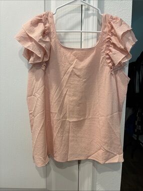 Ruffle Sleeve Scoop Neck Blouse - Blush Pink